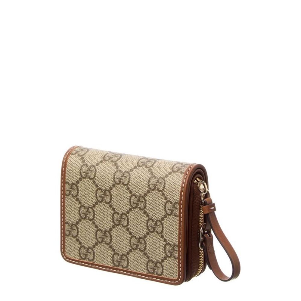 Gucci Emblem Mini Gg Supreme Canvas & Leather Zip Around Wallet, Beige - Picture 2 of 4
